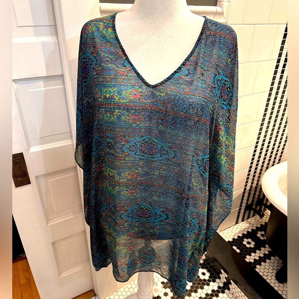 Express one size sheer kimono or beach coverup pull over v neck
